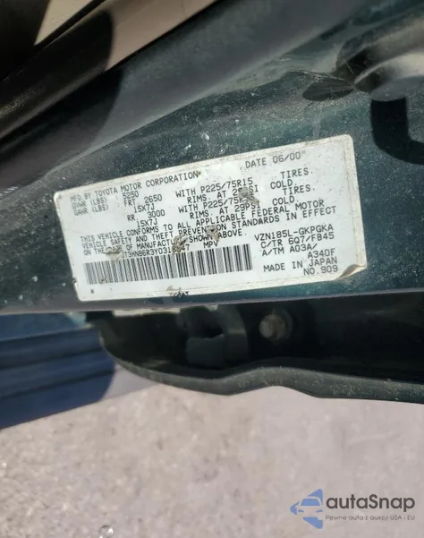 2000 Toyota 4Runner Sr5 из США, поврежденный, VIN JT3HN86R3Y0318347